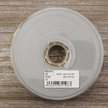Косая бейка хлопок/полиэстер, 20 мм, 20 м, цвет 27, Серый светлый. Арт 6470-20мм-27