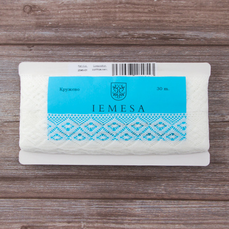 Мерсеризованное хлопковое кружево, 35 мм, цвет белый. Арт 2046/01