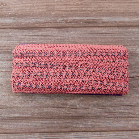 Мерсеризованное хлопковое кружево, 20 мм, цвет пыльно-розовый с цветом морской волны. Арт 1825/R5                 