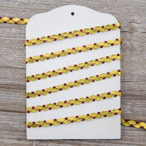 Тесьма PEGA тип вьюнчик люрекс, золото с бордо, 7 мм. Арт 841519821DA706