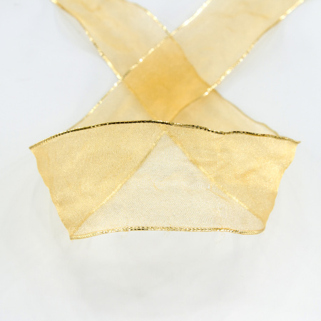 Лента органза "с памятью" SAFISA, 38 мм, 25 м цвет 54, бежево-золотистый. Арт 525-38мм-54             