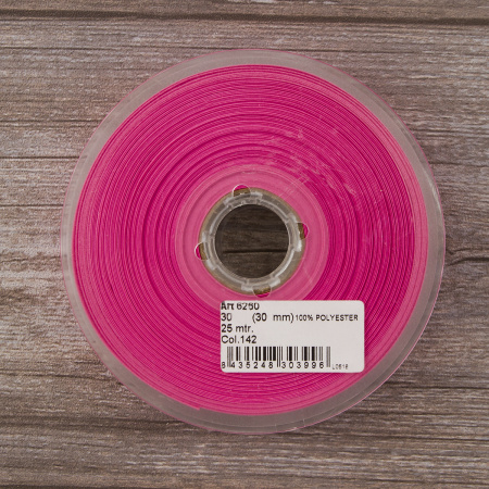 Косая бейка атласная 30 мм, 25 м, цвет 142, ярко-розовый. Арт 6260-30мм-142            