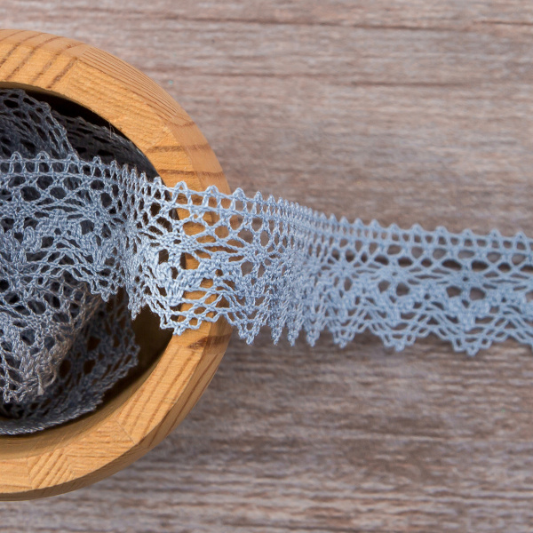 Мерсеризованное хлопковое кружево, 25 мм, цвет темно-голубой. Арт 3207/F4                 
