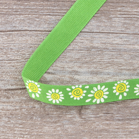 Лента репсовая SAFISA с напечатаным рисунком, 100% полиэстер, 15 мм, 15 м, цвет 62, зеленый. Арт 25305-15мм-62