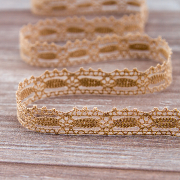 Мерсеризованное хлопковое кружево, 15 мм, цвет бежевый. Арт 1798/T3