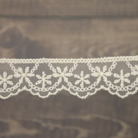 Кружево-вышивка на тюле, 28 мм, цвет бежевый, 100% полиэстер, 3,5 м. Арт T-1910.371