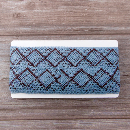 Мерсеризованное хлопковое кружево, 50 мм, цвет голубой с черным. Арт 1403/R2                 