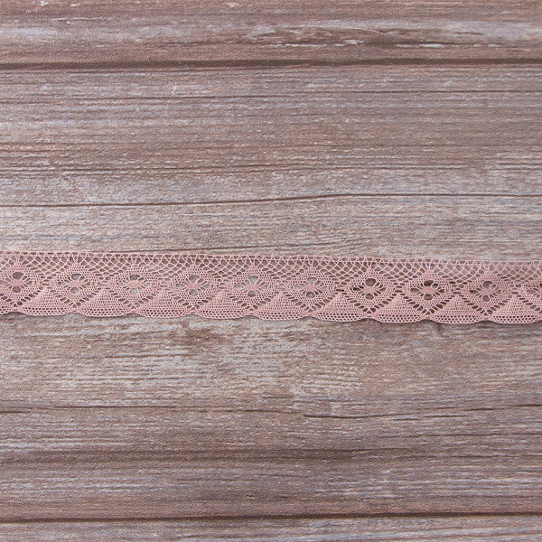 Мерсеризованное хлопковое кружево, 25 мм, цвет пыльно-розовый. Арт 2023/W4