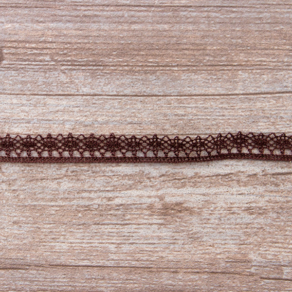 Мерсеризованное хлопковое кружево, 12 мм, цвет темно-коричневый. Арт 3267/05                 