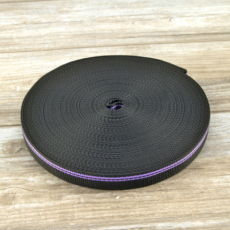 Тесьма  ременная (стропа) PEGA черная с фиолетовыми полосами, 25 мм. Арт 836741625DP002          