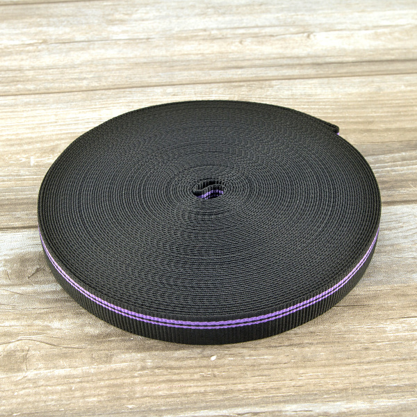 Тесьма  ременная (стропа) PEGA черная с фиолетовыми полосами, 25 мм. Арт 836741625DP002          