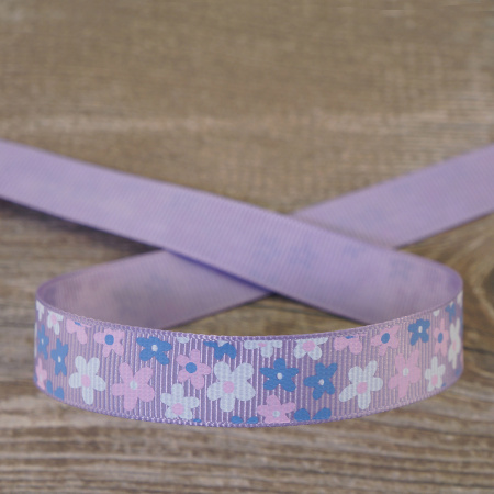 Лента репсовая на картонной катушке "Цветочки". Арт VR15.304