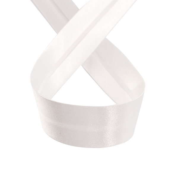 Косая бейка атласная 20 мм, 25 м, цвет 02, белый. Арт 6260-20мм-02            