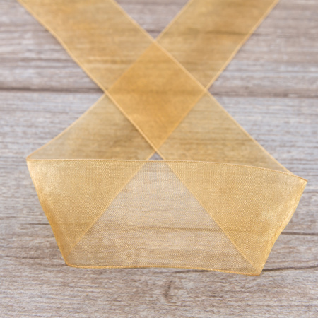 Лента органза SAFISA мини-рулон, 39 мм, 2 м, цвет 54 бежево- золотистый. Арт P00520-39мм-54          