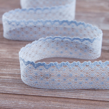 Мерсеризованное хлопковое кружево, 30 мм, цвет светло-голубой. Арт 2021/19