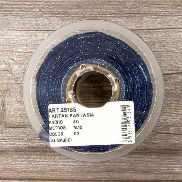 Лента органза с рисунком с проволокой по краю, 40 мм, 15 м, цвет 03, синий. Арт 25185-40-03              