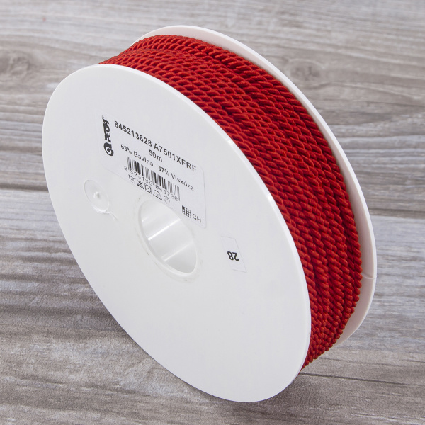 Шнур витой PEGA, красный, 2,8 мм. Арт 845213628A7501          