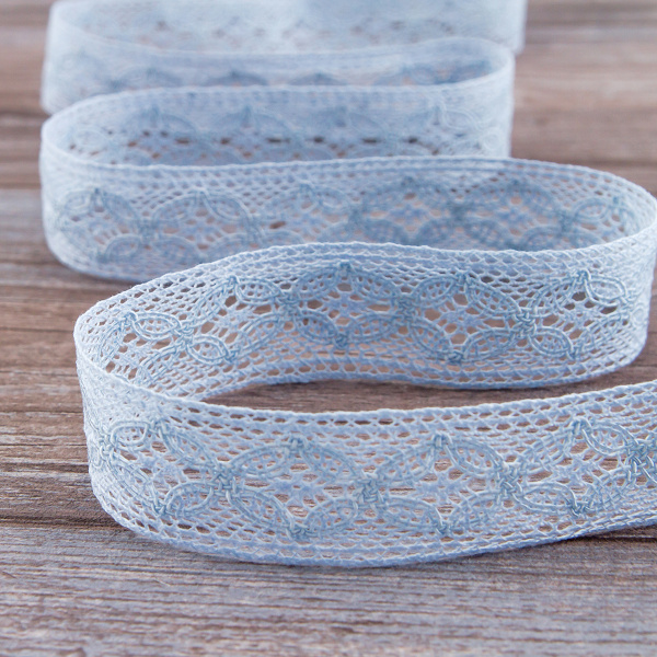 Мерсеризованное хлопковое кружево, 35 мм, цвет голубой. Арт 2223/19