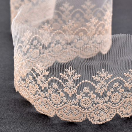 Вышивка на тюле, 85 мм, цвет розовый. Арт I639/F3