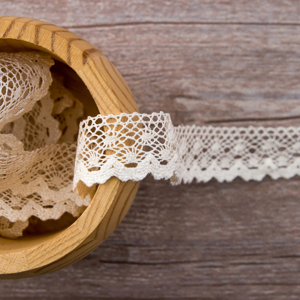 Мерсеризованное хлопковое кружево, 20 мм, цвет шампань. Арт 2019/72