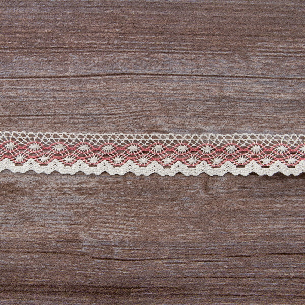 Мерсеризованное хлопковое кружево, 20 мм, цвет белый с серо-розовым. Арт 2019/Z5