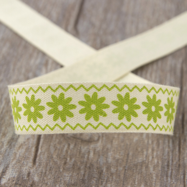 Лента хлопковая на картонной мини-катушке "Цветы и зиг-заги". Арт VR15.058