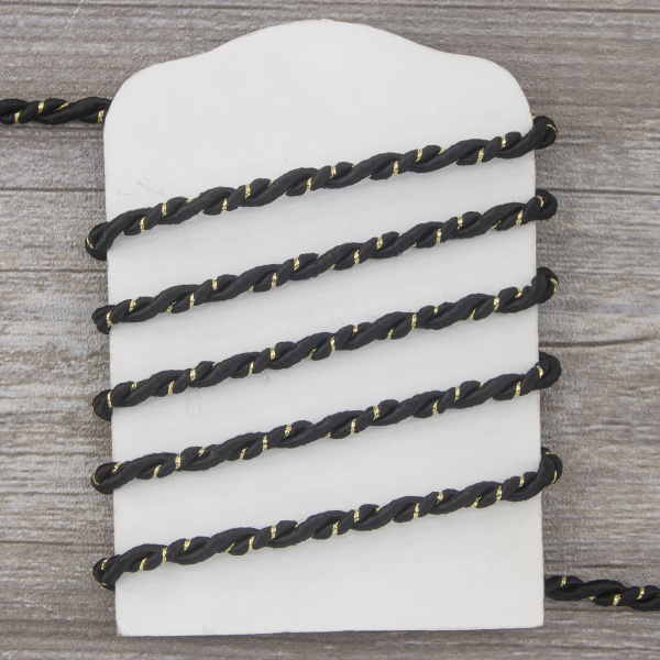 Шнур витой PEGA, черный с золотом, 5 мм. Арт 845219850DA704       