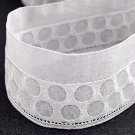 Шитье-вышивка на батисте, прошва, 55 мм, цвет белый. Арт 37249/B