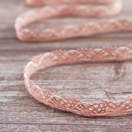 Мерсеризованное хлопковое кружево, 9 мм, розовый. Арт 2167/W4