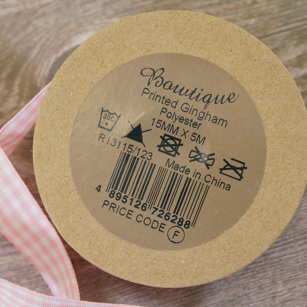 Лента с рисунком на картонной катушке "Клетка", цвет розовый. Арт R13115/123