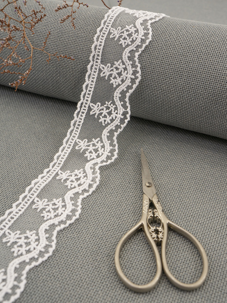 Кружево-вышивка на тюле, 23 мм, цвет белый, 100% полиэстер, 4,5 м. Арт T-3011.212