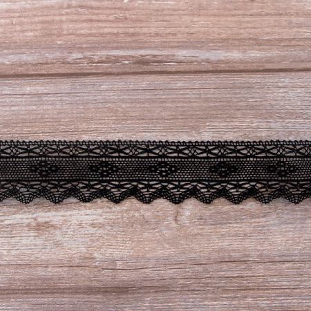 Мерсеризованное хлопковое кружево, 45 мм, цвет черный. Арт 1797/14                 