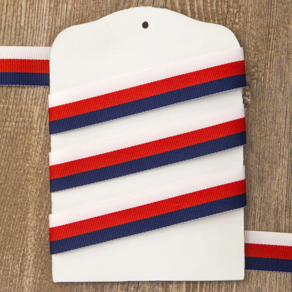 Лента репсовая PEGA, цвет триколор (белый, красный, синий), 20 мм. Арт 812711620DP001