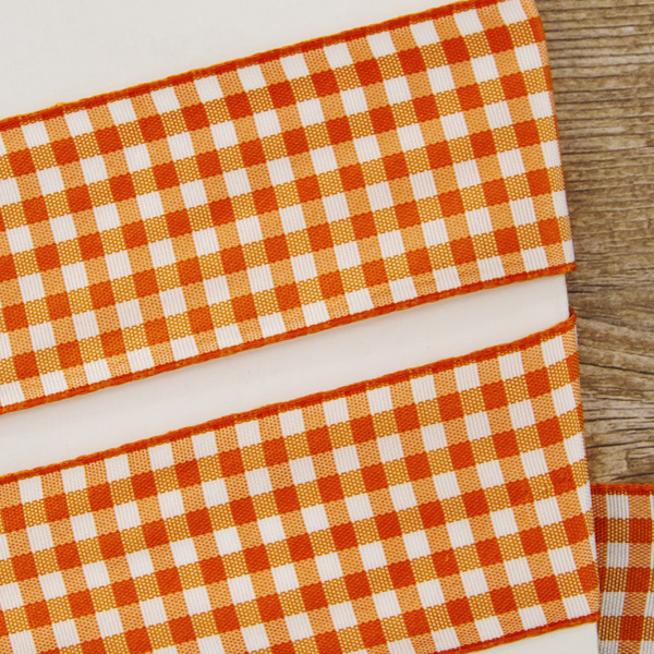 Лента с рисунком клетка SAFISA, 40 мм, 25 м, цвет 61, оранжевый. Арт 469-40мм-61             