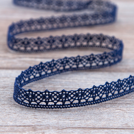 Мерсеризованное хлопковое кружево, 12 мм, цвет синий. Арт 3267/10                 