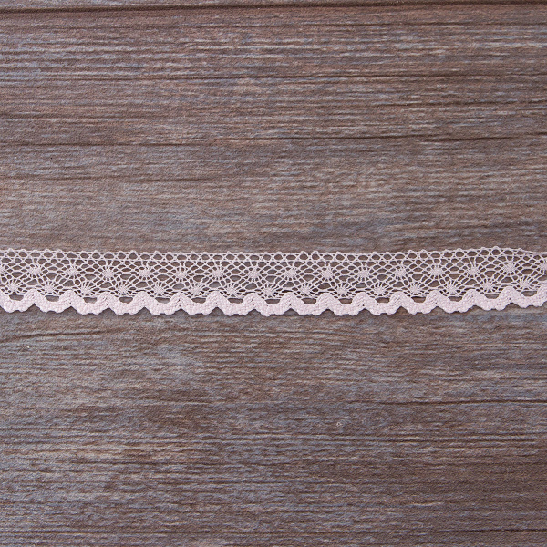 Мерсеризованное хлопковое кружево, 20 мм, цвет светло-розовый. Арт 2019/06