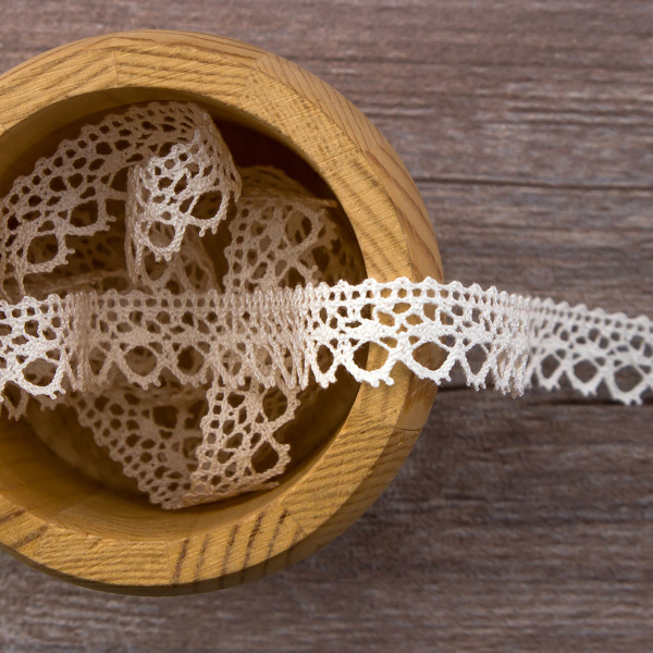 Мерсеризованное хлопковое кружево, 14 мм, белый. Арт 2094/01
