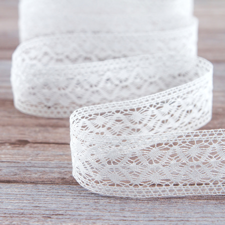 Мерсеризованное хлопковое кружево, 30 мм, цвет белый. Арт 2026/01