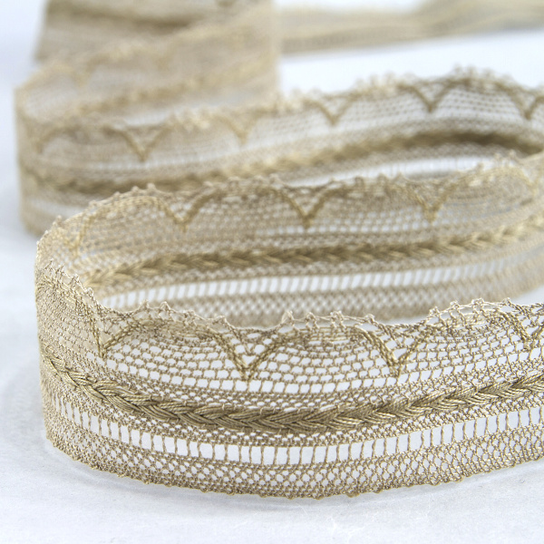 Мерсеризованное хлопковое кружево, 33 мм, цвет бежевый. Арт 2177/27