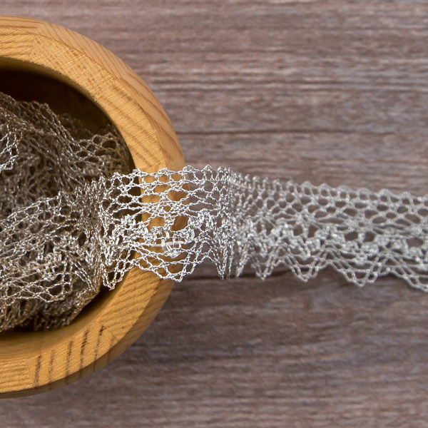 Кружево, 25 мм, цвет серебристый люрекс. Арт 3207/29                 