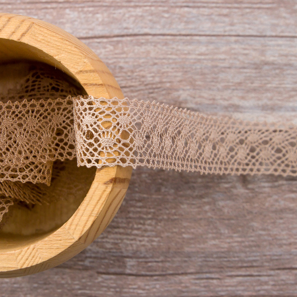 Мерсеризованное хлопковое кружево, 20 мм, цвет серо-бежевый. Арт 2020/27