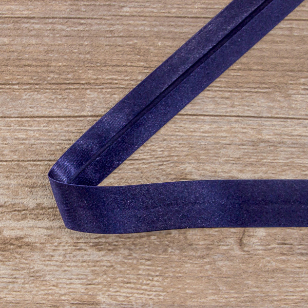 Косая бейка атласная 20 мм, 25 м, цвет 15, темно-синий. Арт 6260-20мм-15            