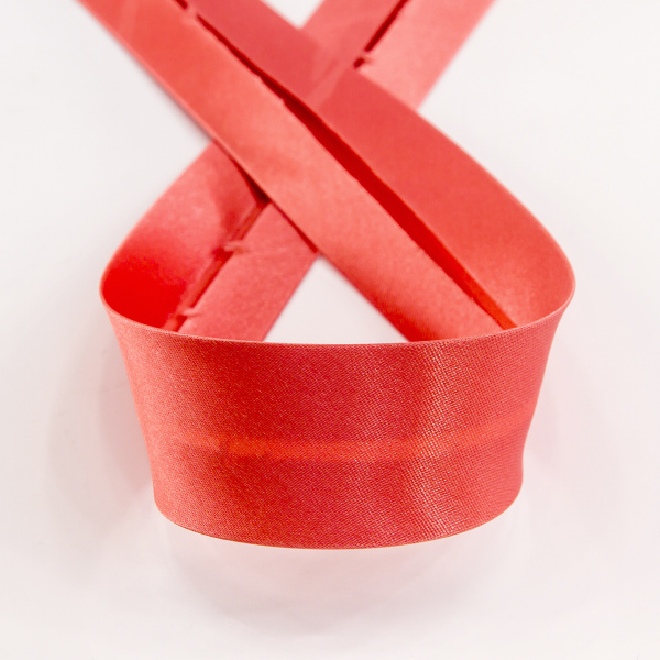 Косая бейка атласная 30 мм, 25 м, цвет 59, коралловый. Арт 6260-30мм-59            