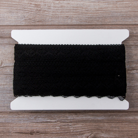 Мерсеризованное хлопковое кружево, 35 мм, цвет черный. Арт 3201/14                 