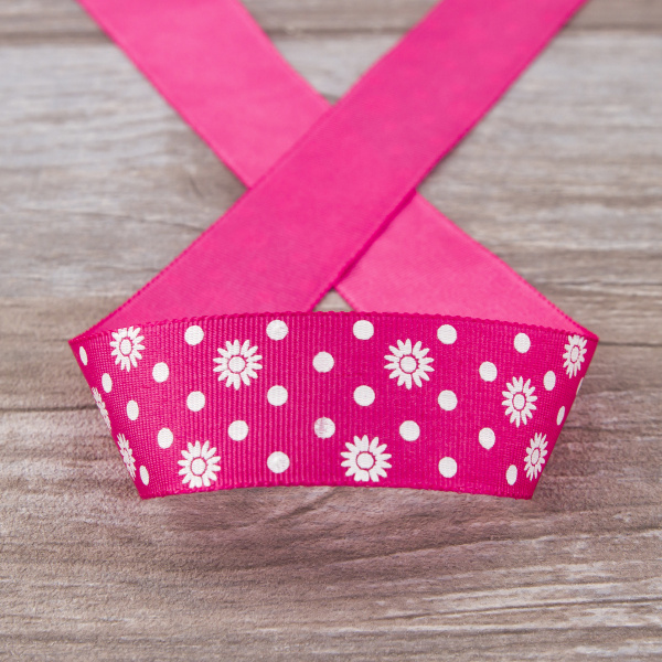 Лента репсовая SAFISA с напечатаным рисунком, 25 мм, 15 м, цвет 20, малиновый. Арт 25313-25мм-20