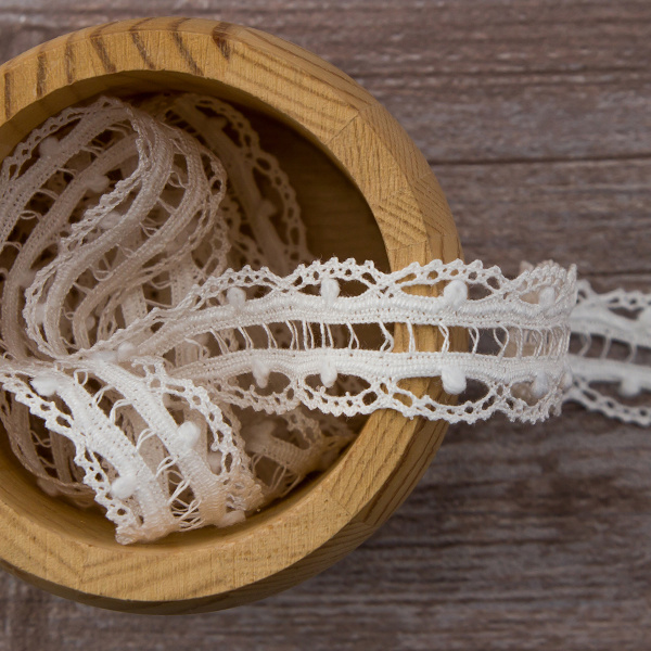 Мерсеризованное хлопковое кружево, 22 мм, белый. Арт 2151/01
