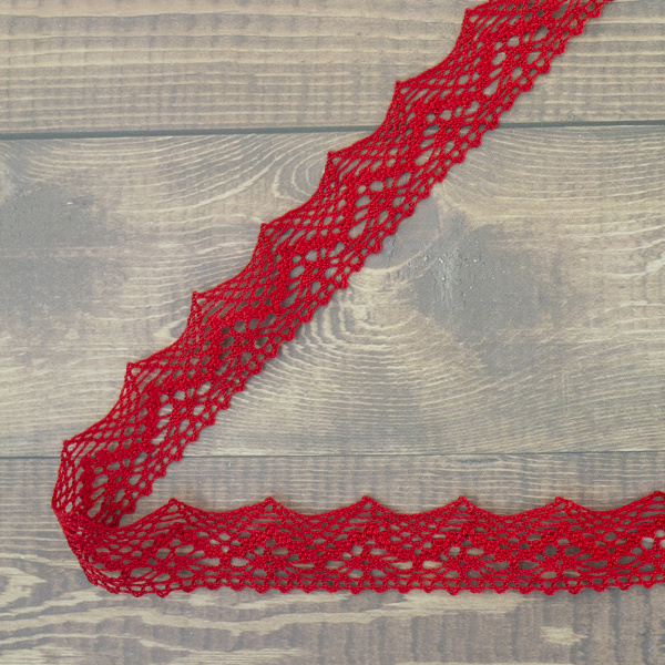 Кружево плетеное, 25 мм, цвет красный, 100% хлопок, 5 м. Арт K-5003-216